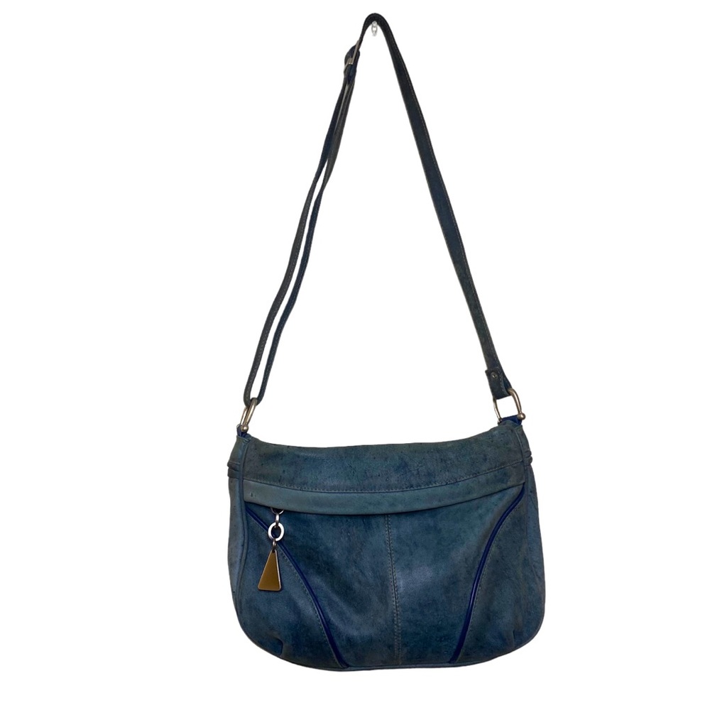 Vintage Lorenzo genuine leather dusty blue color crossbody